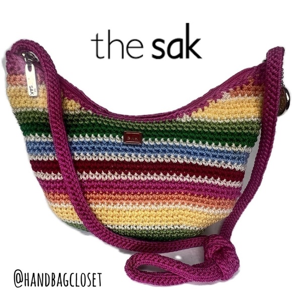 The Sak Crochet Multicolor Rainbow Small Bag Knitted Hobo Hippie Crossbody Purse - Picture 1 of 13